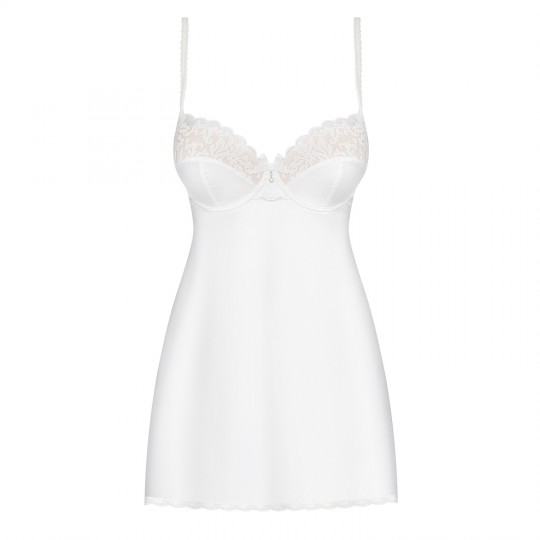 OBSESSIVE 871-CHE CHEMISE AND THONG WHITE