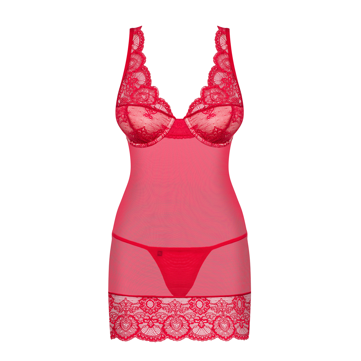 OBSESSIVE 853-CHE CHEMISE AND THONG RED