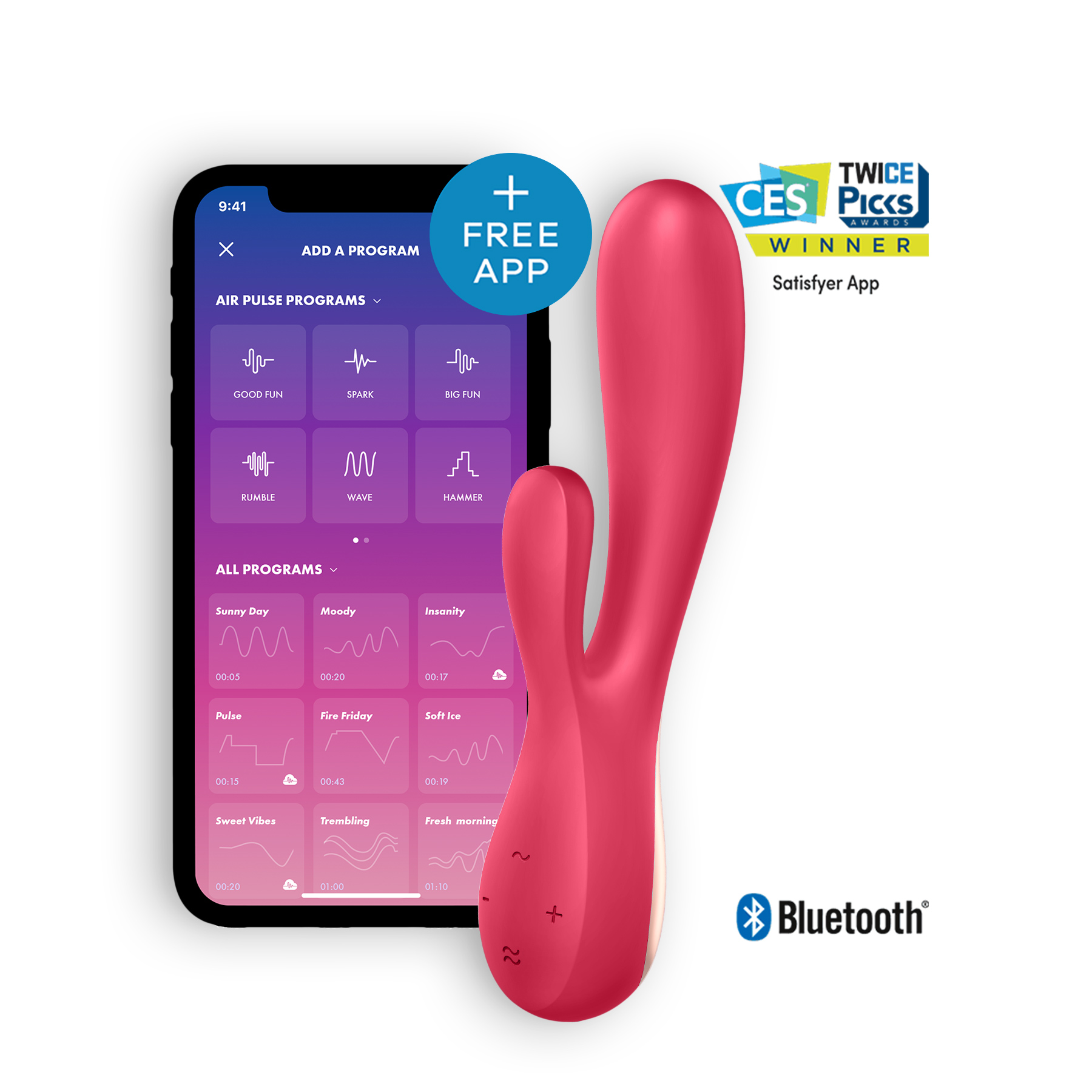 VIBRATORE MONO FLEX CON APP E BLUETOOTH SATISFYER ROSSO