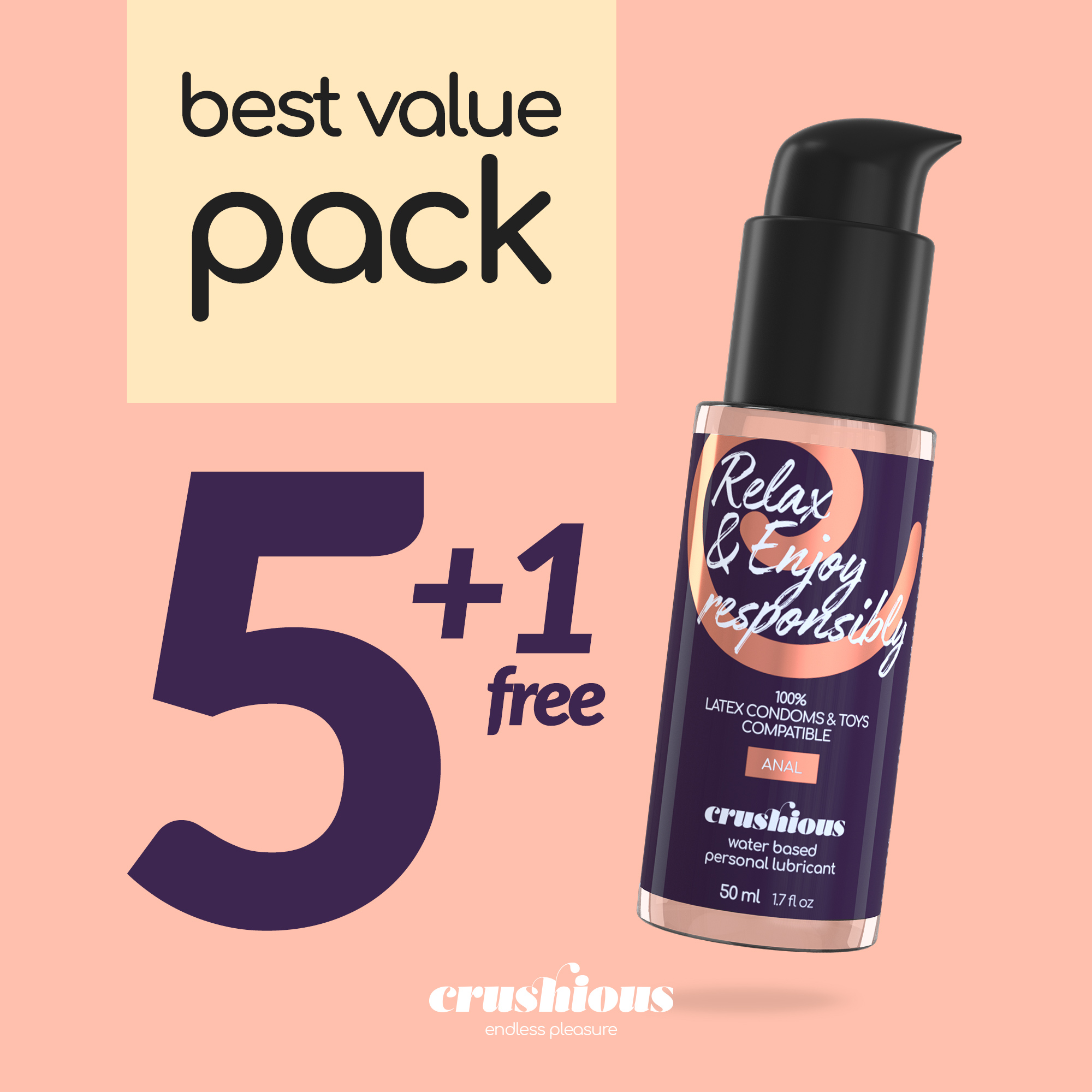 PACK DE 5 LUBRICANTES PARA USO ANAL 50 ML CRUSHIOUS + 1 GRATIS