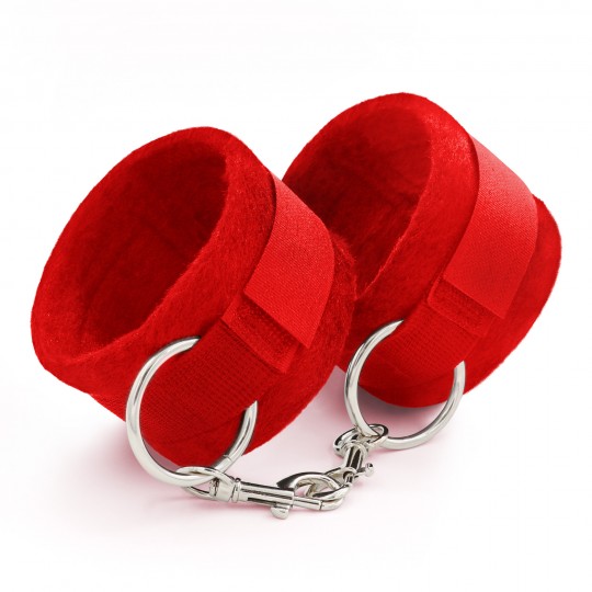 PACK OF 30 TOUGH LOVE VELCRO HANDCUFFS WITH EXTRA 40CM CHAIN CRUSHIOUS RED