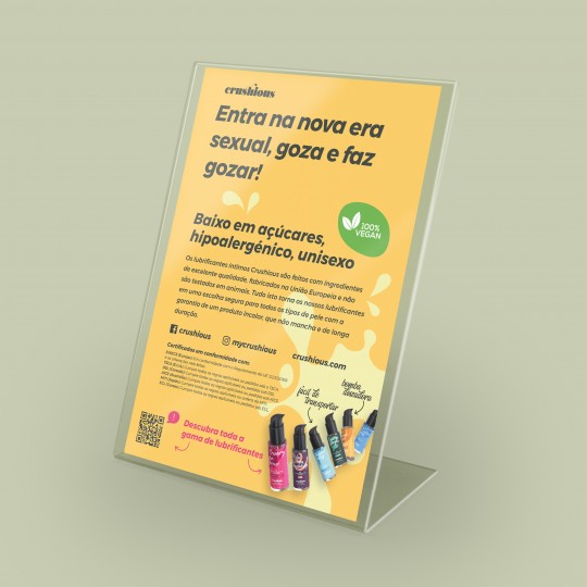 CRUSHIOUS ROTATING DISPLAY WITH LUBRICANT PRESENTATION FLYER IN PORTUGUESE