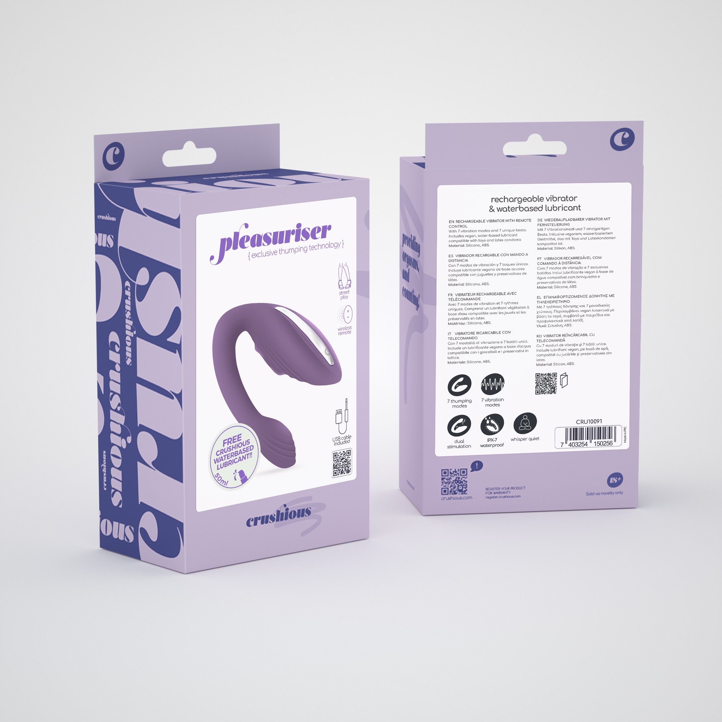 CONFEZIONE DA 30 VIBRATORE RICARICABILE PLEASURISER CONTROL CON LUBRIFICANTE A BASE D&#039;ACQUA SCHIACCIATA