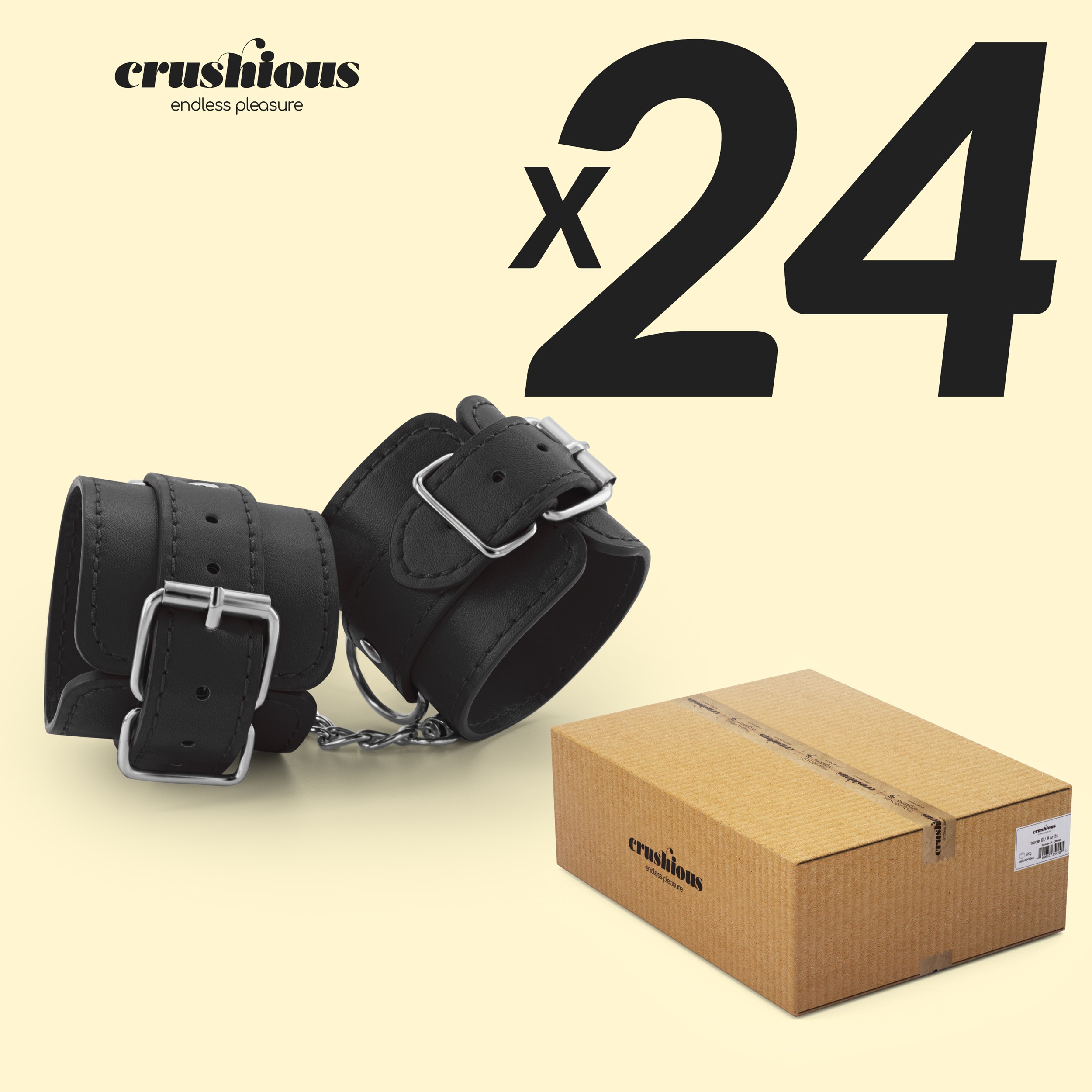 PACK DE 24 ESPOSAS DE CUERO BONDAGE LOVE CRUSHIOUS NEGRAS