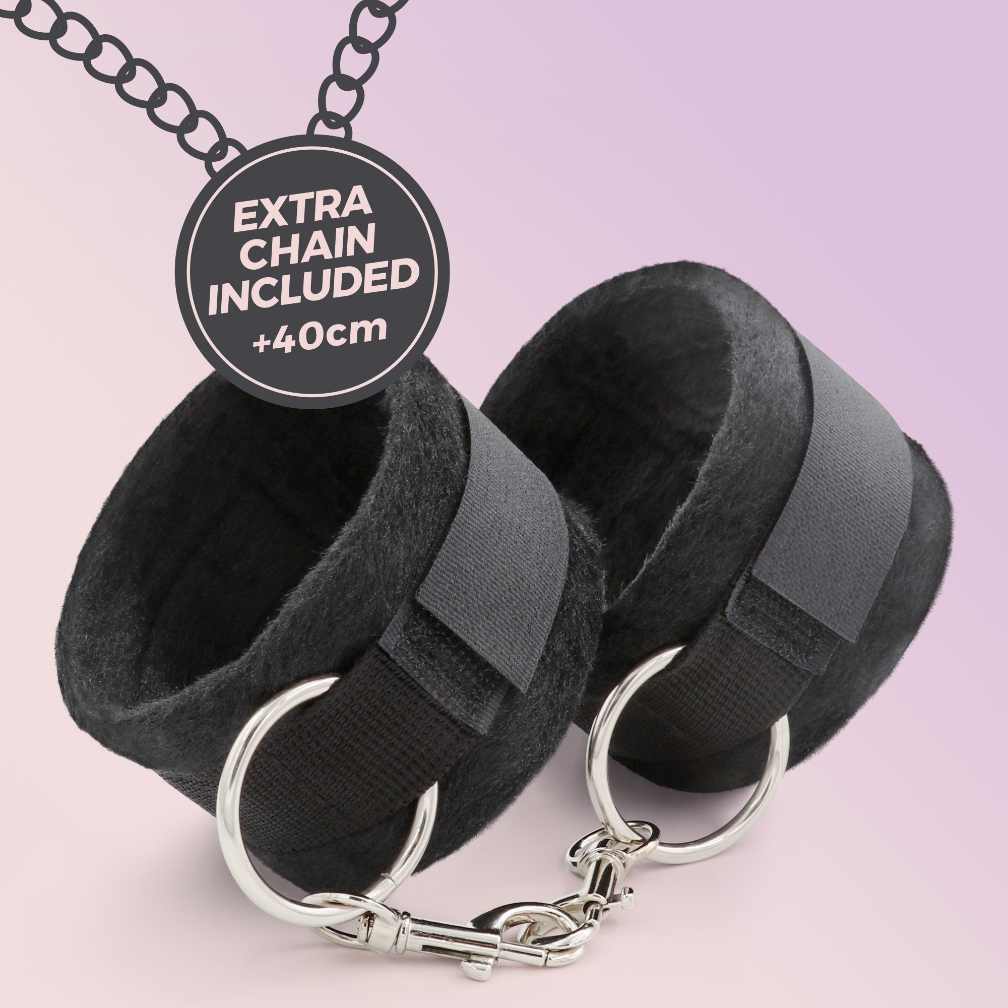 PACK OF 30 TOUGH LOVE VELCRO HANDCUFFS WITH EXTRA 40CM CHAIN CRUSHIOUS BLACK