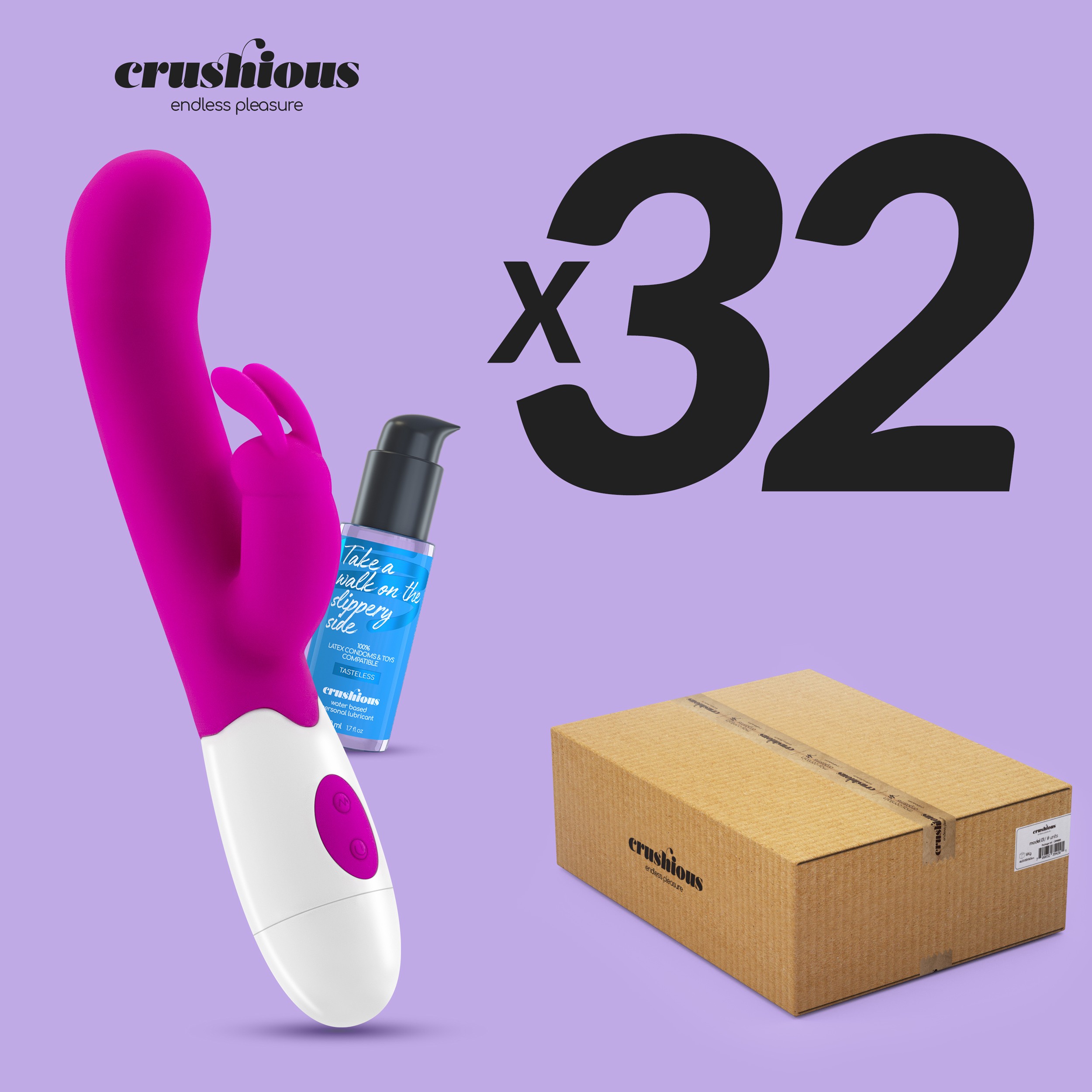 PACK DE 32 VIBRADOR COM ESTIMULADOR DE CLITÓRIS JIGGLIE E LUBRIFICANTE À BASE DE ÁGUA INCLUÍDO CRUSHIOUS