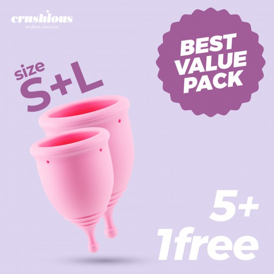 PACK 5 + 1 FREE CRUSHIOUS MINERVA S + L MENSTRUAL CUPS WITH POUCH