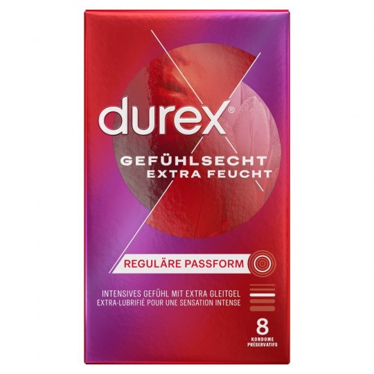 DUREX GEFÜHLSECHT EXTRA FEUCHT CONDOMS 8 UNITS