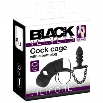 CAGE À PÉNIS AVEC PLUG ANAL BLACK VELVETS