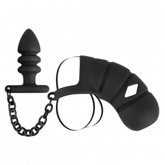 BLACK VELVETS COCK CAGE WITH BUTT PLUG