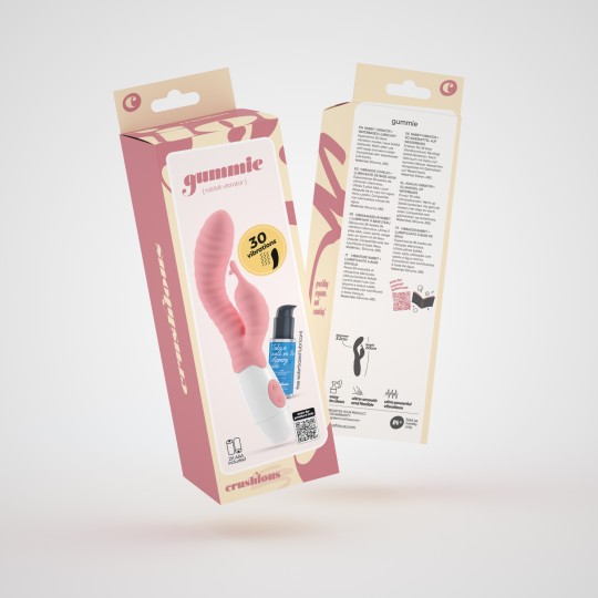 VIBRADOR CON ESTIMULADOR DE CLÍTORIS GUMMIE ROSA Y LUBRICANTE DE BASE AGUA INCLUIDO CRUSHIOUS