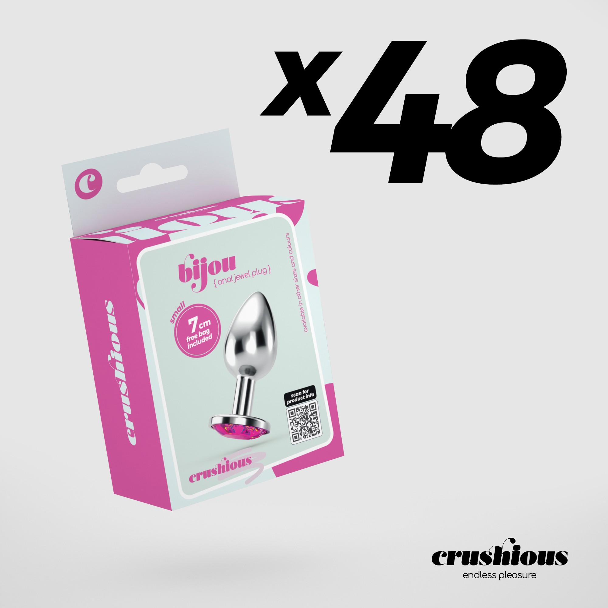 CONFEZIONE DA 48 PICCOLO CRUSHIOUS ROSA BIJOU GIOIELLI ANAL PLUG CON TRASPORTO VELLUTATO POUCH