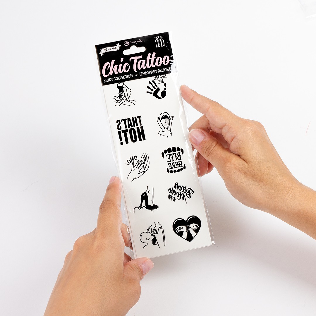 CONJUNTO DE 10 TATUAGENS TEMPORÁRIAS - KINKY COLLECTION CHIC TATTOO SECRET PLAY