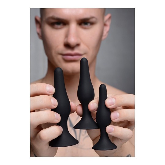 TRIPLE SPIRE - TAPERED SILICONE ANAL TRAINER SET - 3 PIECES - BLACK