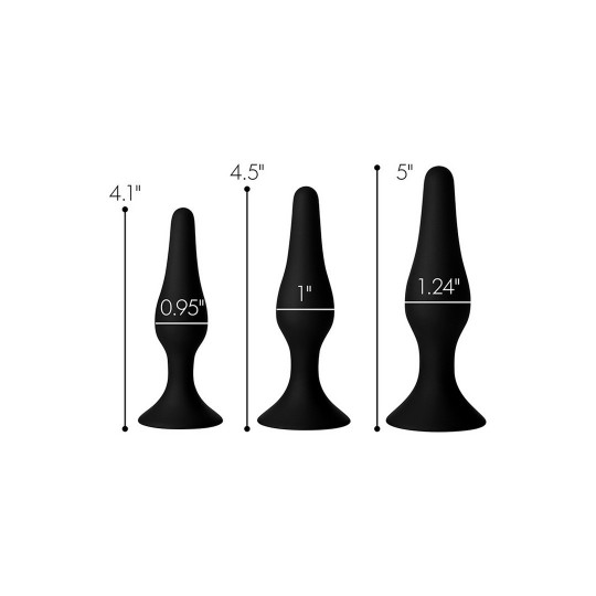 TRIPLE SPIRE - TAPERED SILICONE ANAL TRAINER SET - 3 PIECES - BLACK