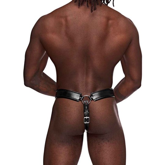 MALE POWER TAURUS - IMITATION LEATHER CHASTITY CAGE THONG BLACK