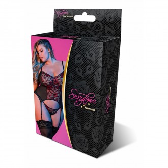 MERRY WIDOW AND G-STRING SET - 2X - BLACK