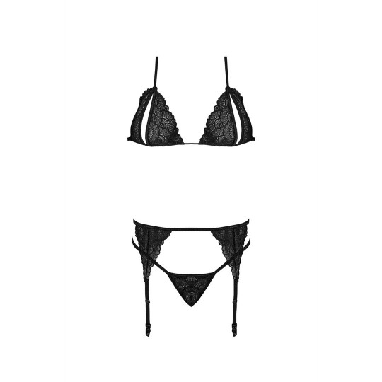 PEEK-A-BOO BRA, GARTER AND G-STRING SET BLACK