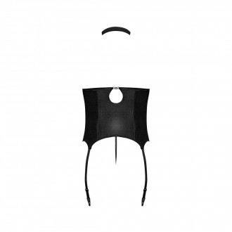 MISTRESS - SEXY IMITATION LEATHER CORSET AND G-STRING WITH STUDS