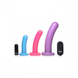 TRIPLE PEG - VIBRATING SILICONE DILDO SET WITH REMOTE CONTROL