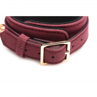 6-PIECE VELVET BURGUNDY BONDAGE SET WITH CUFFS, COLLAR AND BELT