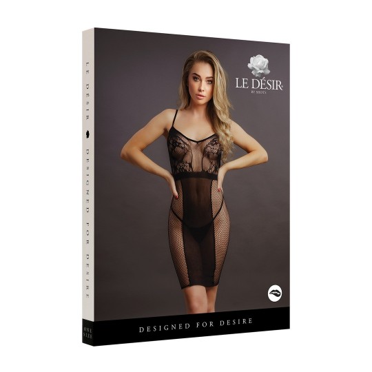 KNEE-LENGTH LACE AND FISHNET DRESS - ONE SIZE