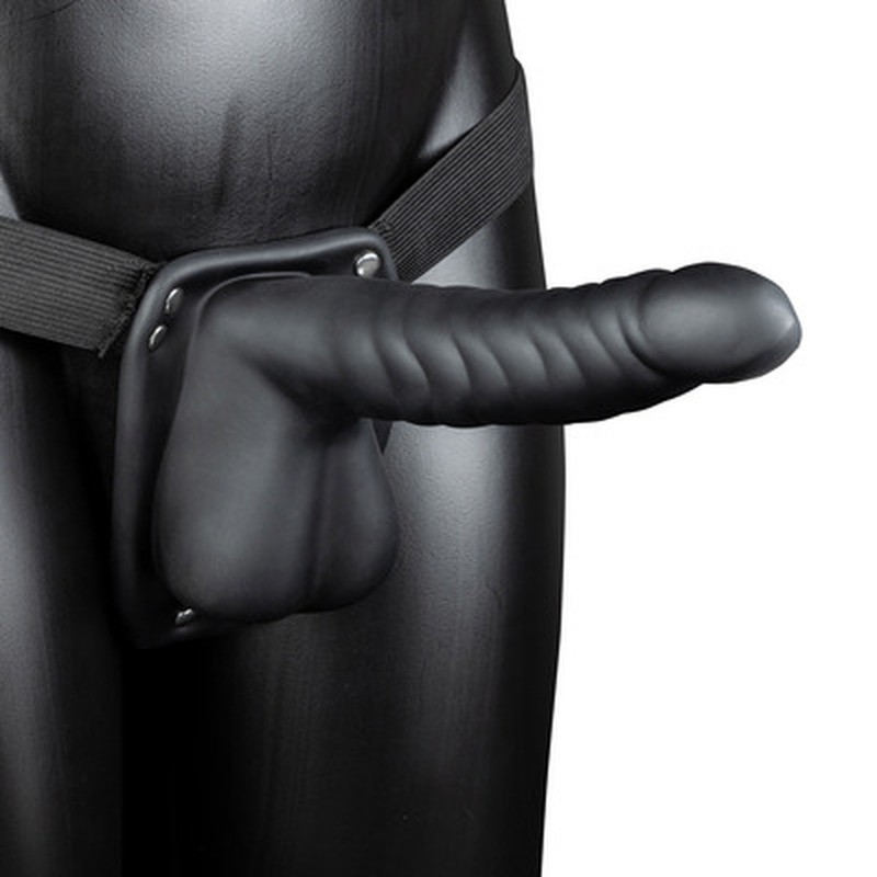 RIBBED HOLLOW STRAP-ON WITH BALLS - 8 / 21 CM