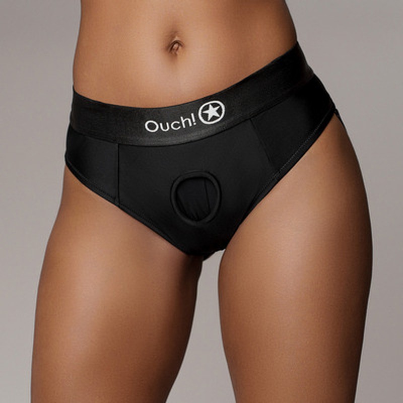 VIBRATING STRAP-ON THONG WITH REMOVABLE BUTT STRAPS - BLACK