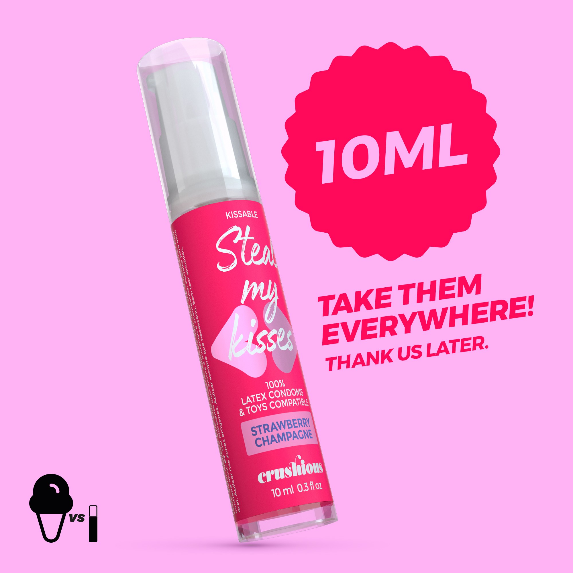 GEL LUBRICANTE STEAL MY KISSES DE SABOR FRESA Y CHAMPÁN CRUSHIOUS 10ML