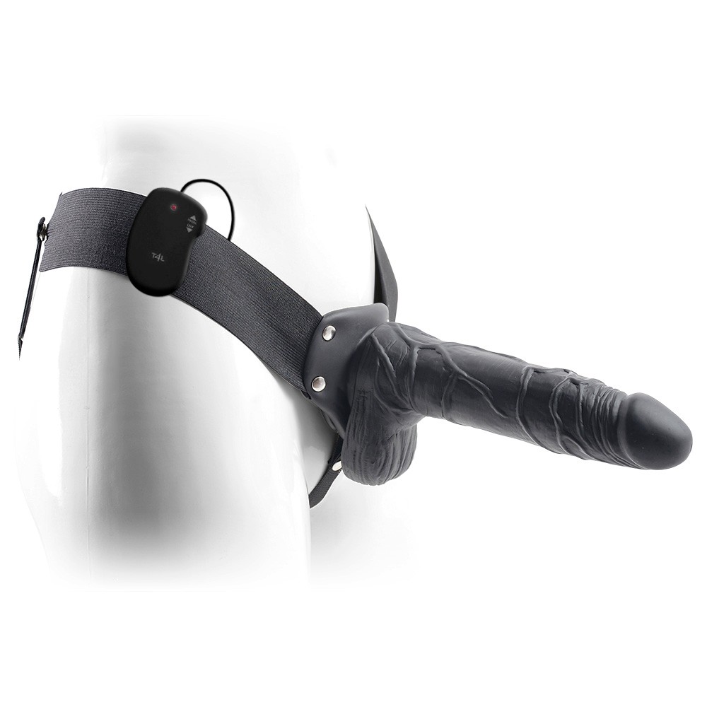 STRAP-ON HUECO CON VIBRACIÓN Y TESTICULOS REAL RAPTURE AIR FEELING 8' NEGRO