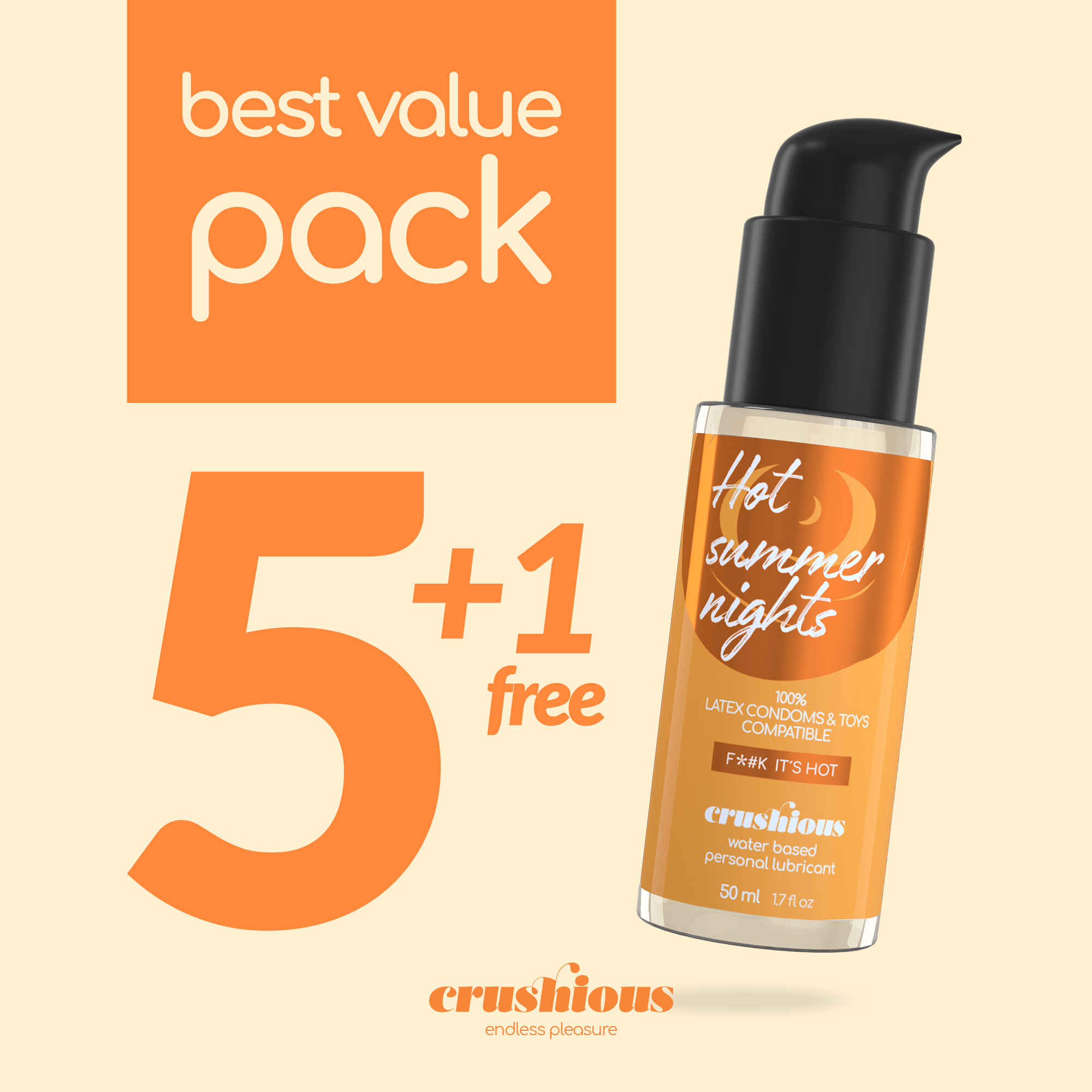 PACK DE 5 LUBRICANTES CON EFECTO CALOR 50 ML CRUSHIOUS + 1 GRATIS