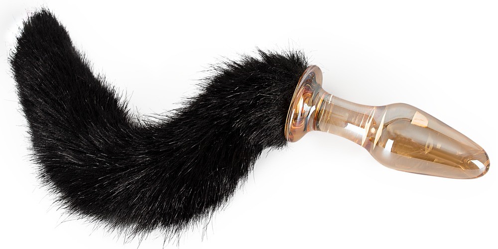 PLUG ANAL EN VIDRIO CON COLA NEGRA